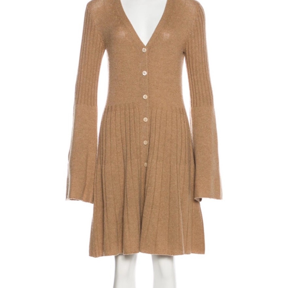 Derek Lam Cashmere Camel Brown Knit Button-Down Sweater Dress Sz L